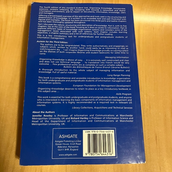 Organizing Knowledge - Softcover by Rowley, Jennifer; Hartley, Richard - Picture 2 of 3